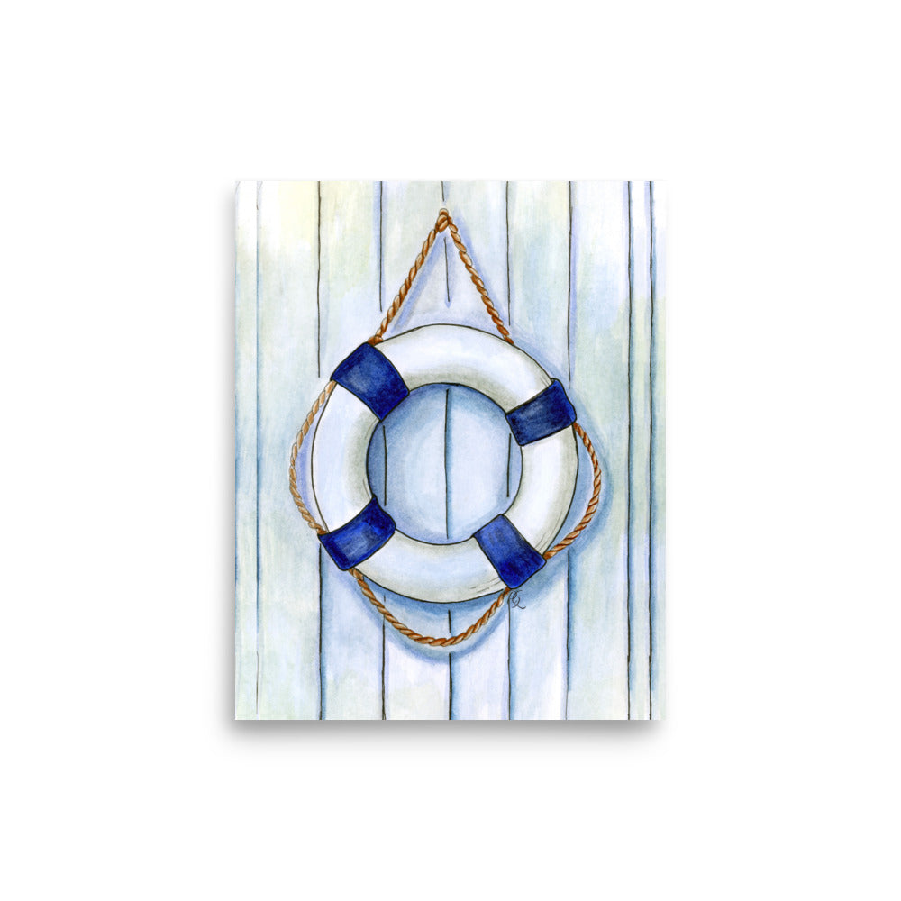 watercolor life preserver ring in red and white tones