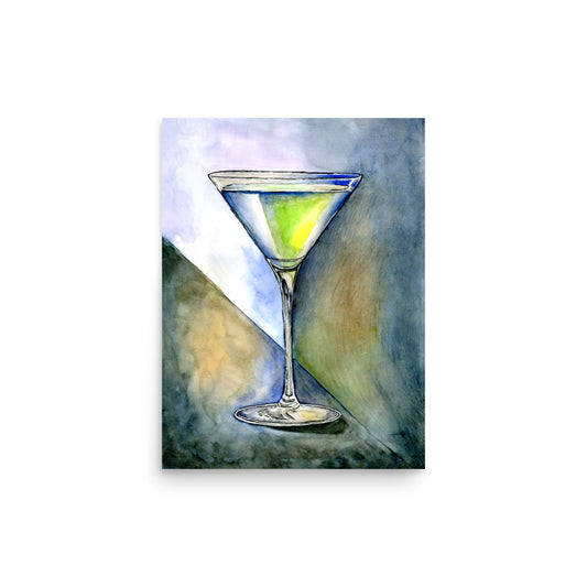 abstract watercolor martini glass in deep blue and black