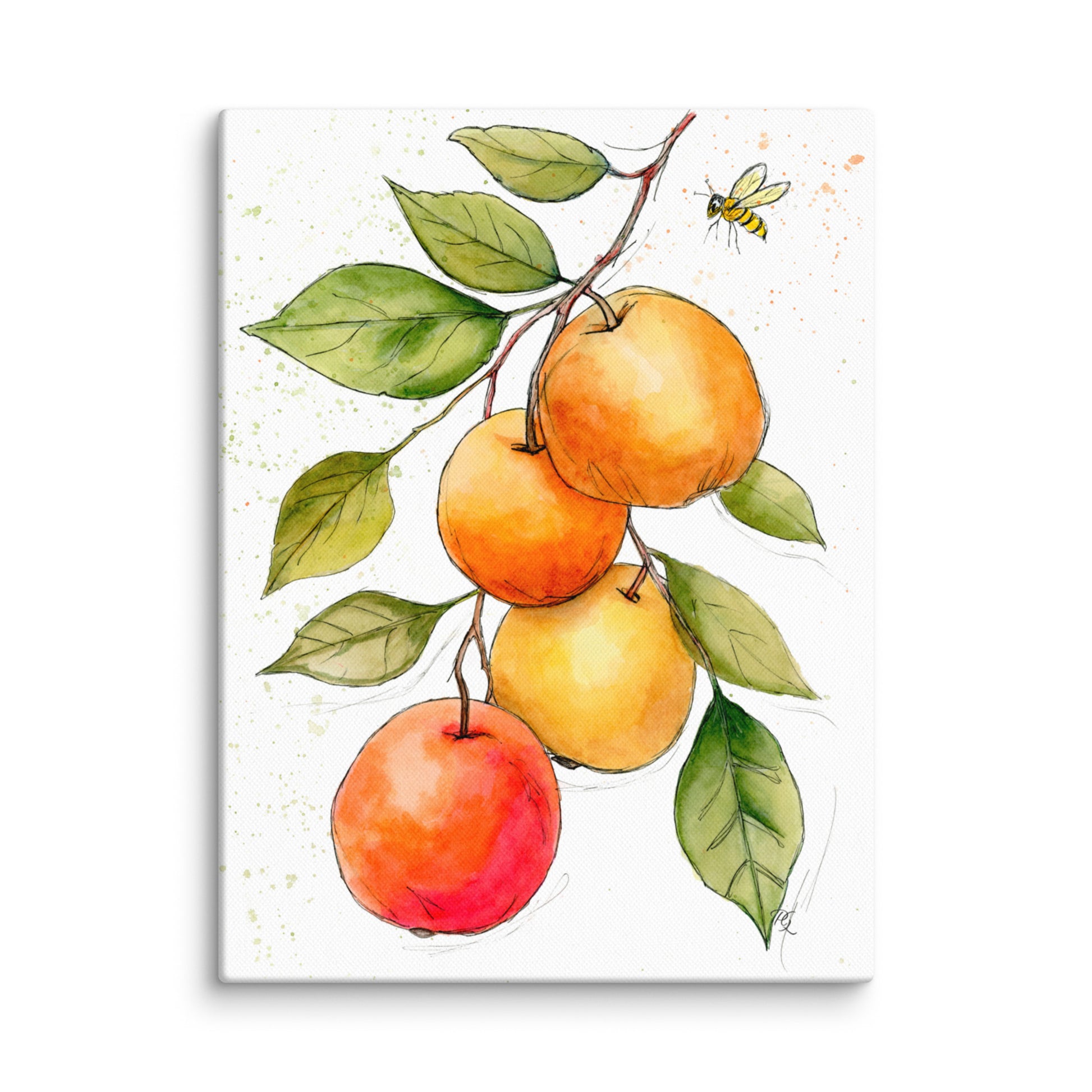 botanical kitchen art print featuring apples and bee motif