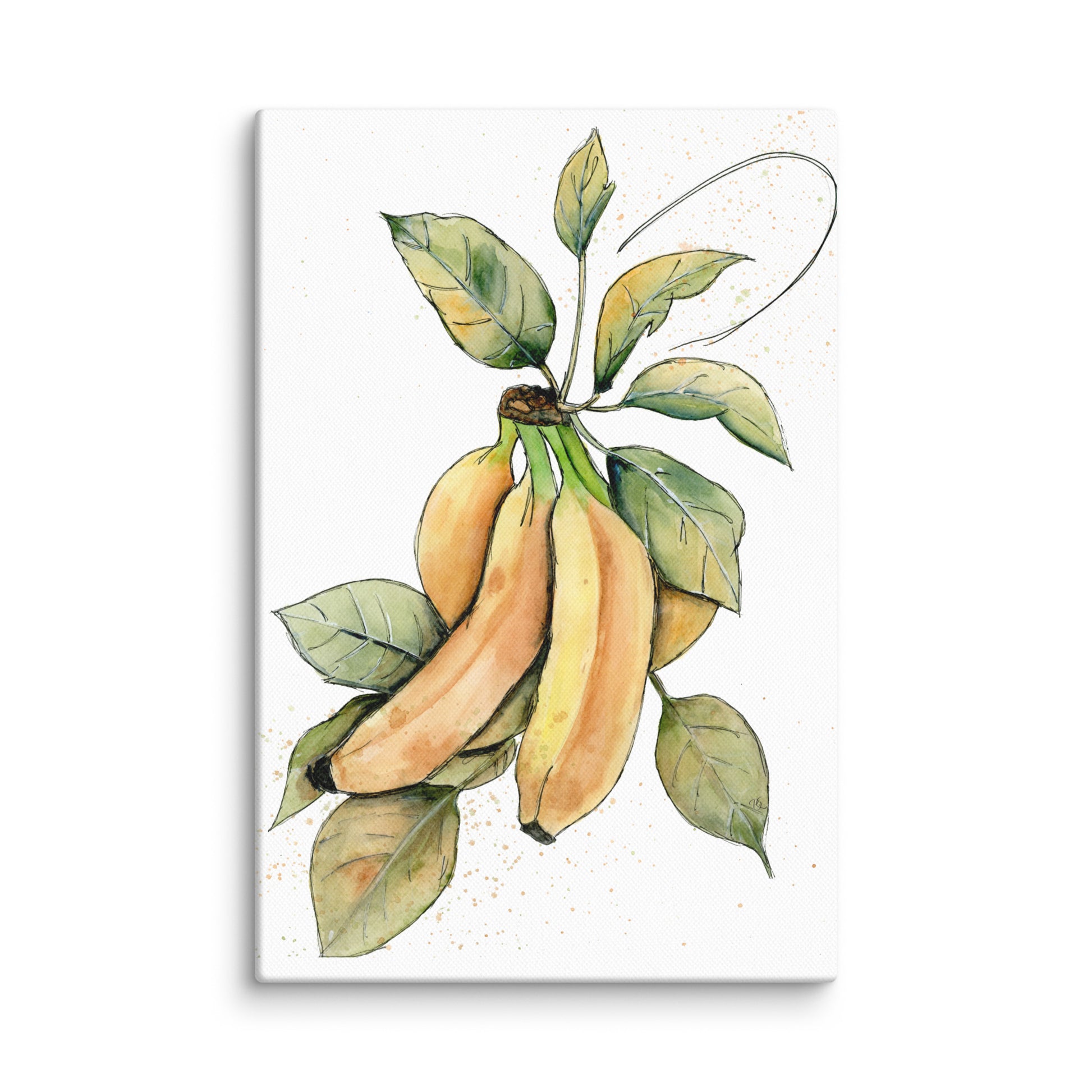 watercolor painting of golden bananas on soft white background