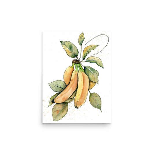 watercolor painting of golden bananas on soft white background