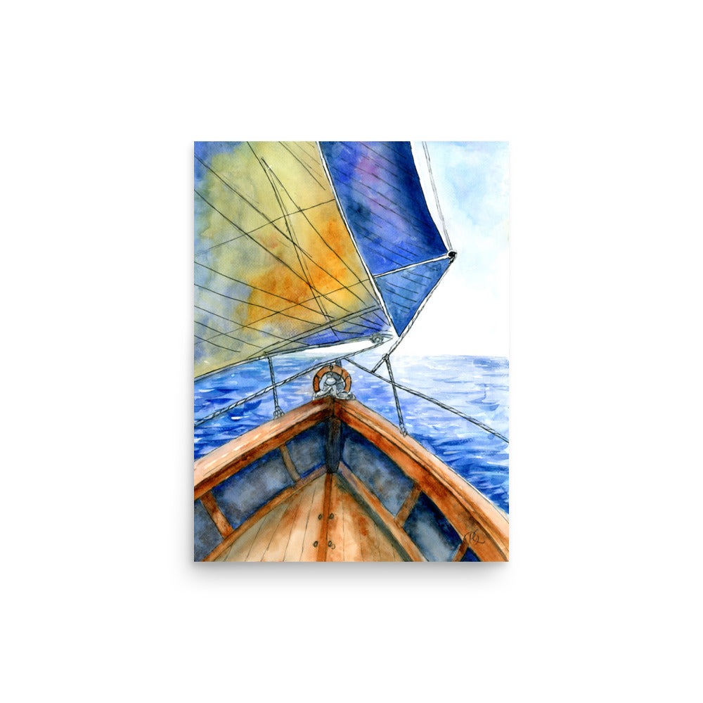 nautical watercolor art titled Beneath the Wide Sail