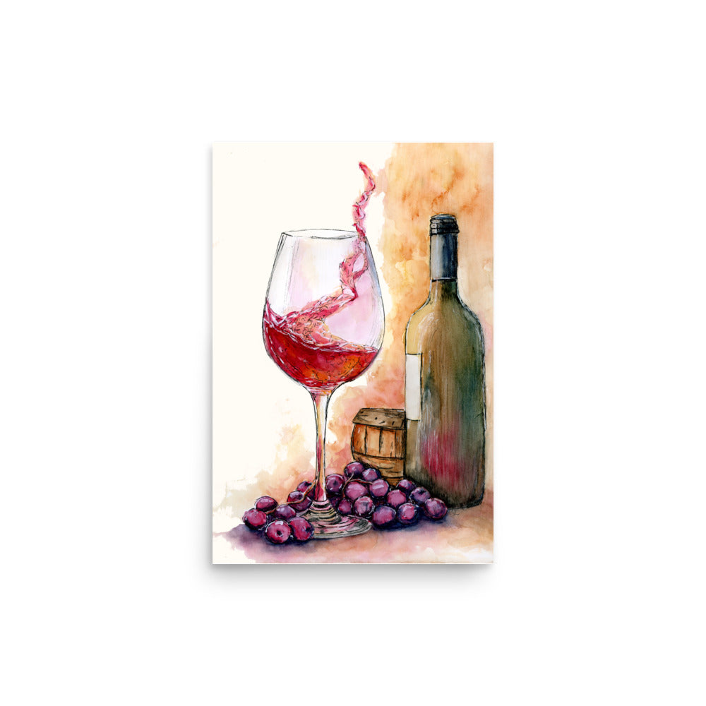 expressive wine swirl watercolor in warm red tones