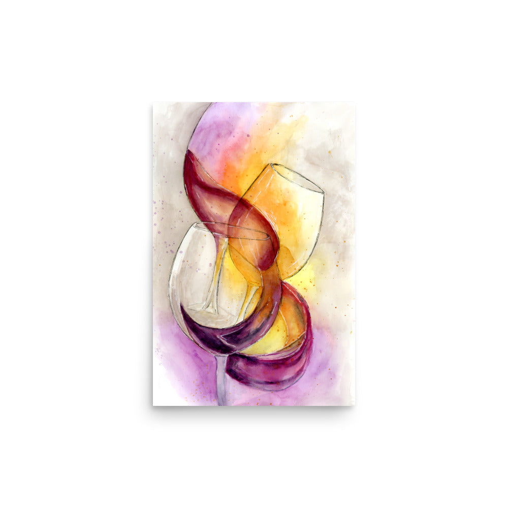 minimalist watercolor ribbon of red wine on white background