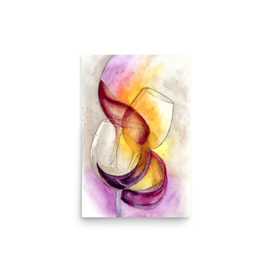 minimalist watercolor ribbon of red wine on white background