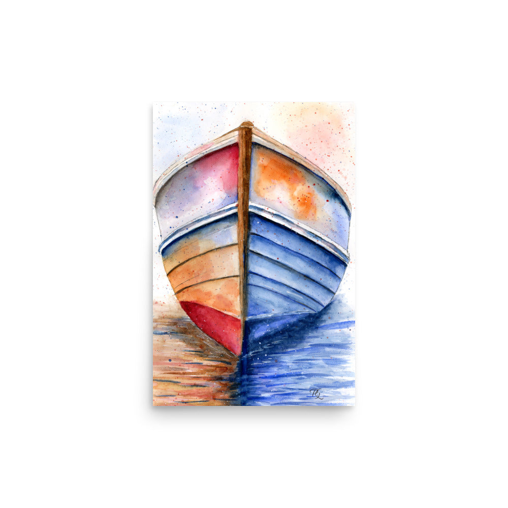 watercolor boat illustration with gentle blue tones