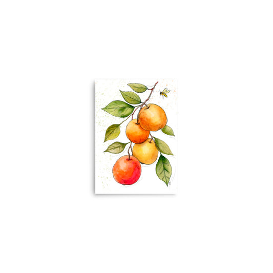watercolor apples with small bee illustration on canvas