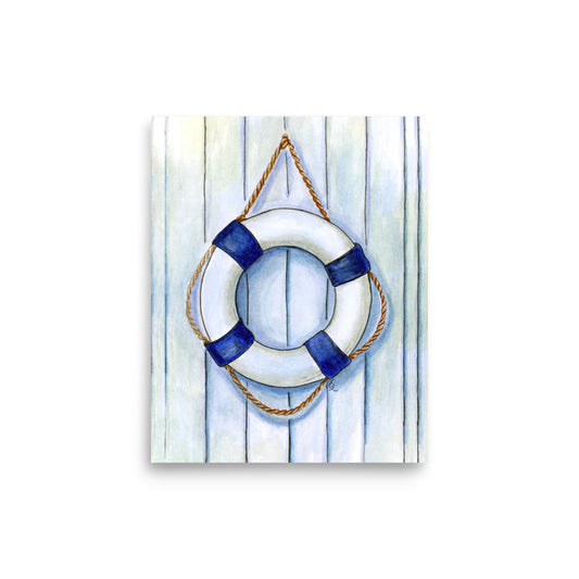 watercolor life preserver ring in red and white tones