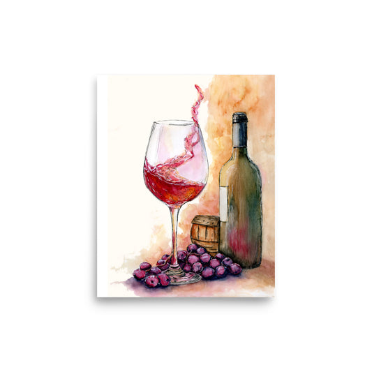 abstract watercolor painting with swirling red wine shapes