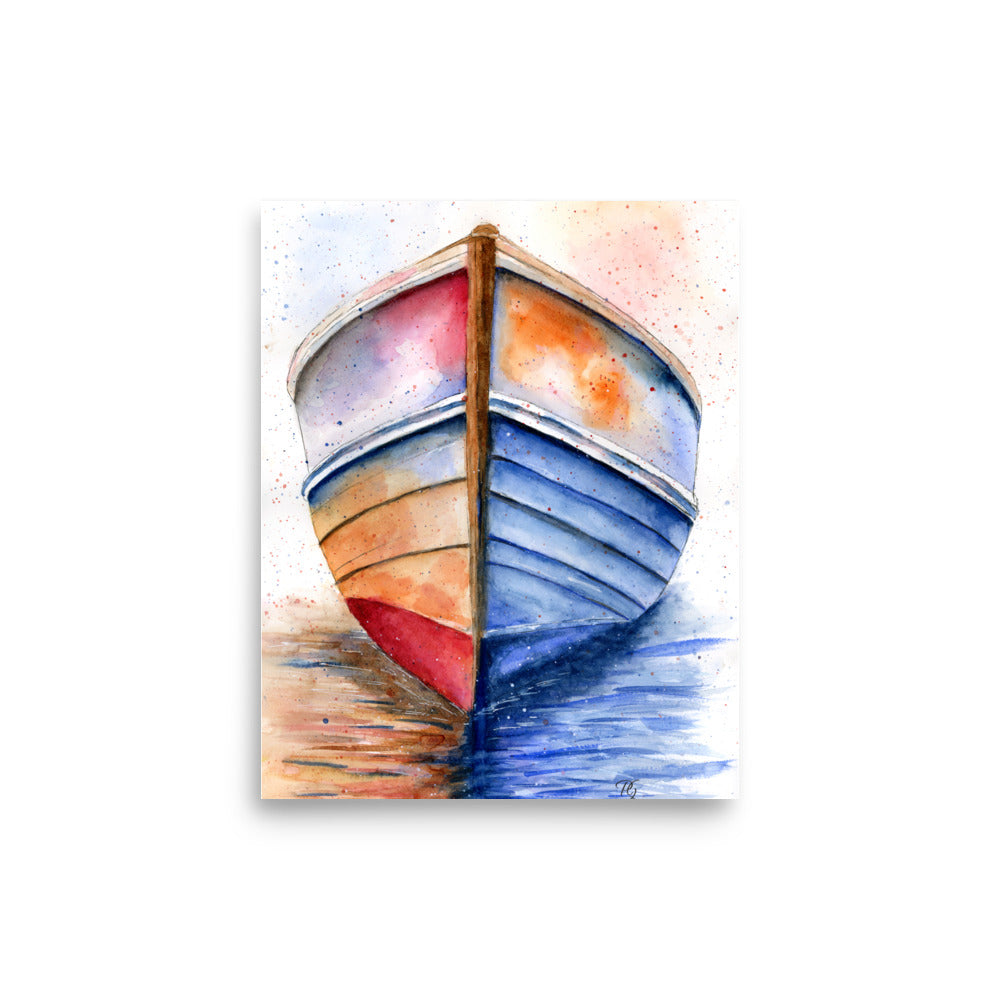 minimalist watercolor sailboat facing into the bay