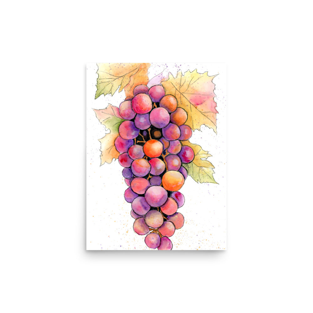 watercolor grapes painting in purple and green on canvas